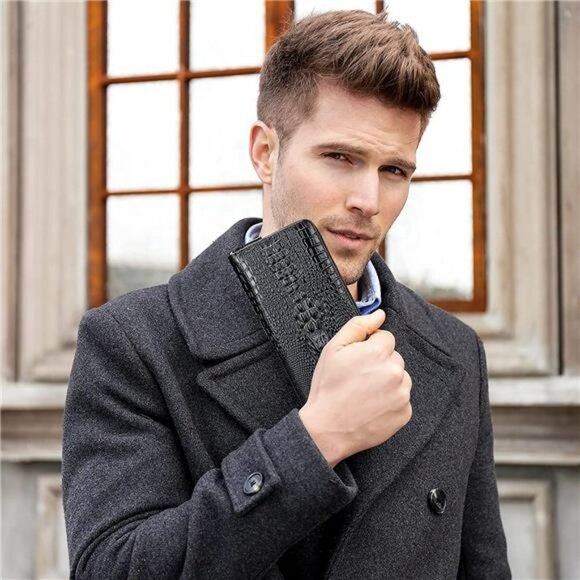 Genuine Leather Cool Long Wallets for Men Personalized Zip Around Wallet Black - Picture 5 of 7